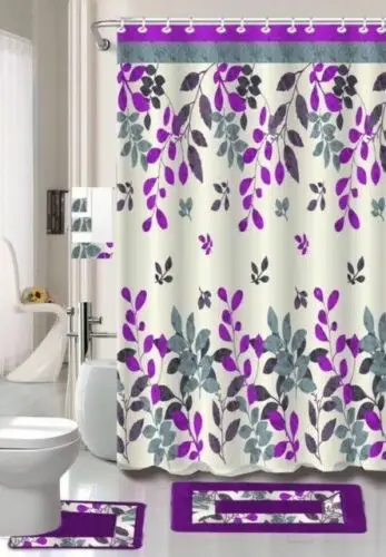 Bathroom Rug, Mat with Shower Curtian Set Hinata Lilac Print Design Soft Chenille Washable Rubber Backing Anti Slip Includes 15p
Bathroom Rug, Mat with Shower Curtian Set Hinata Lilac Print Design Soft Chenille Washable Rubber Backing Anti Slip Includes 15p