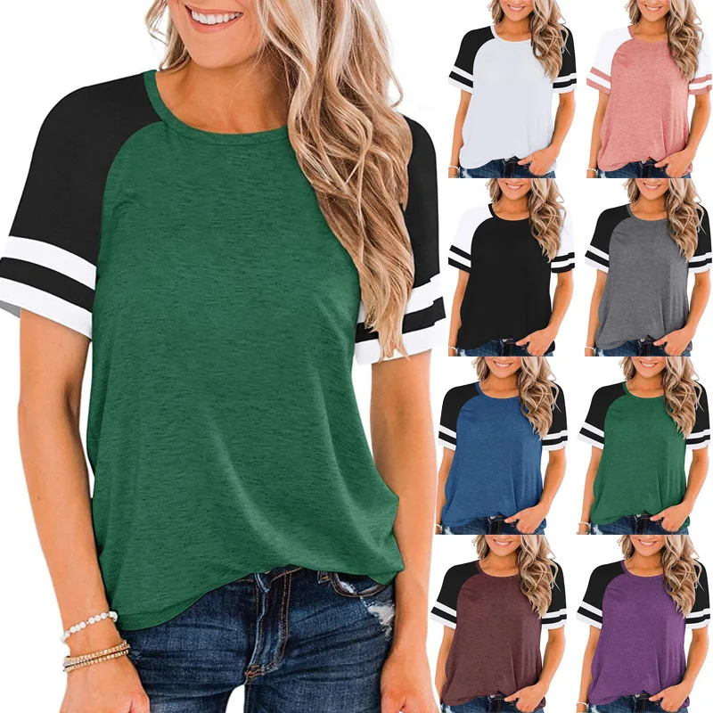 T-shirt 2022 summer round neck stitching short sleeve striped contrast color loose plus size women's clothing
T-shirt 2022 summer round neck stitching short sleeve striped contrast color loose plus size women's clothing