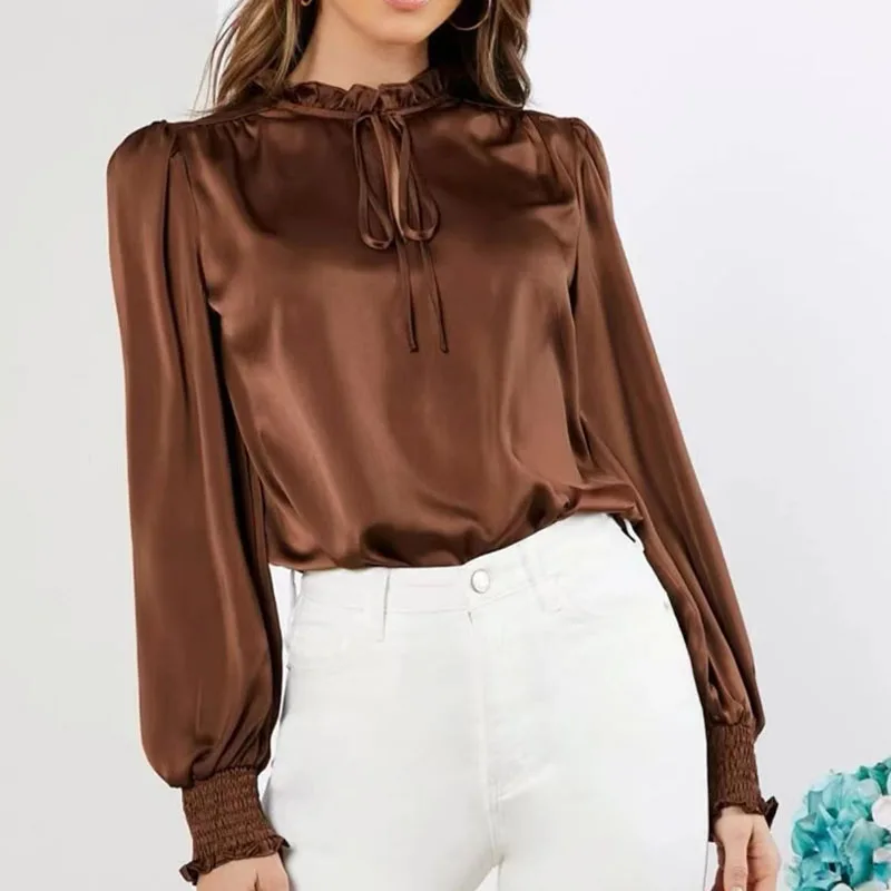 Vintage Solid Office Lady Long Sleeve Shirt Elegant Lace-up Satin Blouse Autumn Fashion Tops Business Women Clothes Blusas 23346
Vintage Solid Office Lady Long Sleeve Shirt Elegant Lace-up Satin Blouse Autumn Fashion Tops Business Women Clothes Blusas 23346