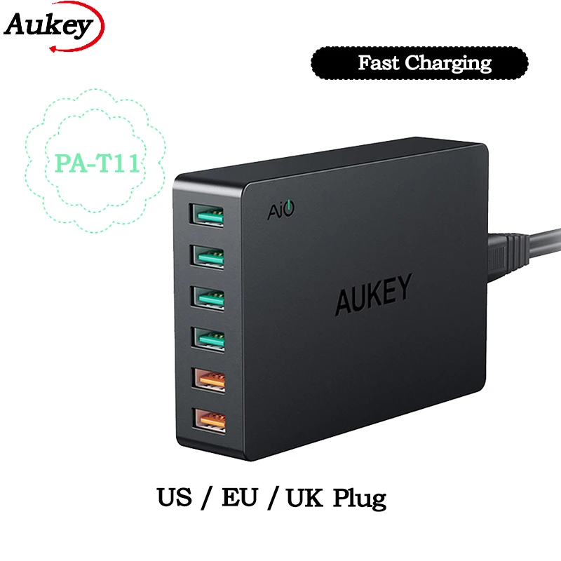 AUKEY PA-T11 6 USB Port 60W Fast Wall Charger EU US UK Plug Qualcomm Quick Charge 3.0 Desktop Charger Charging Station
AUKEY PA-T11 6 USB Port 60W Fast Wall Charger EU US UK Plug Qualcomm Quick Charge 3.0 Desktop Charger Charging Station
