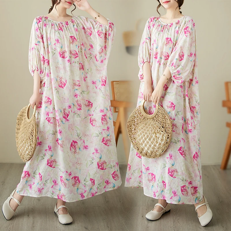New 2023 Arrival Free Size Print Thin Cotton Robe Femme Fashion Oversized Summer O-Neck Casual Loose Woman Dress X8048
New 2023 Arrival Free Size Print Thin Cotton Robe Femme Fashion Oversized Summer O-Neck Casual Loose Woman Dress X8048