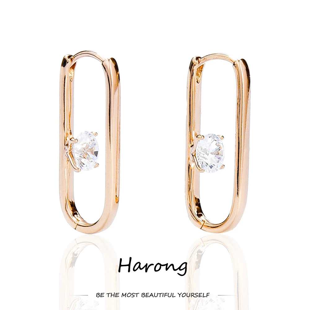 

Harong Creative Oval Hoop Earrings Inlaid Crystal Zircon Luxury Women's Jewelry Accessories Earrings for Women Girls Party Gifts