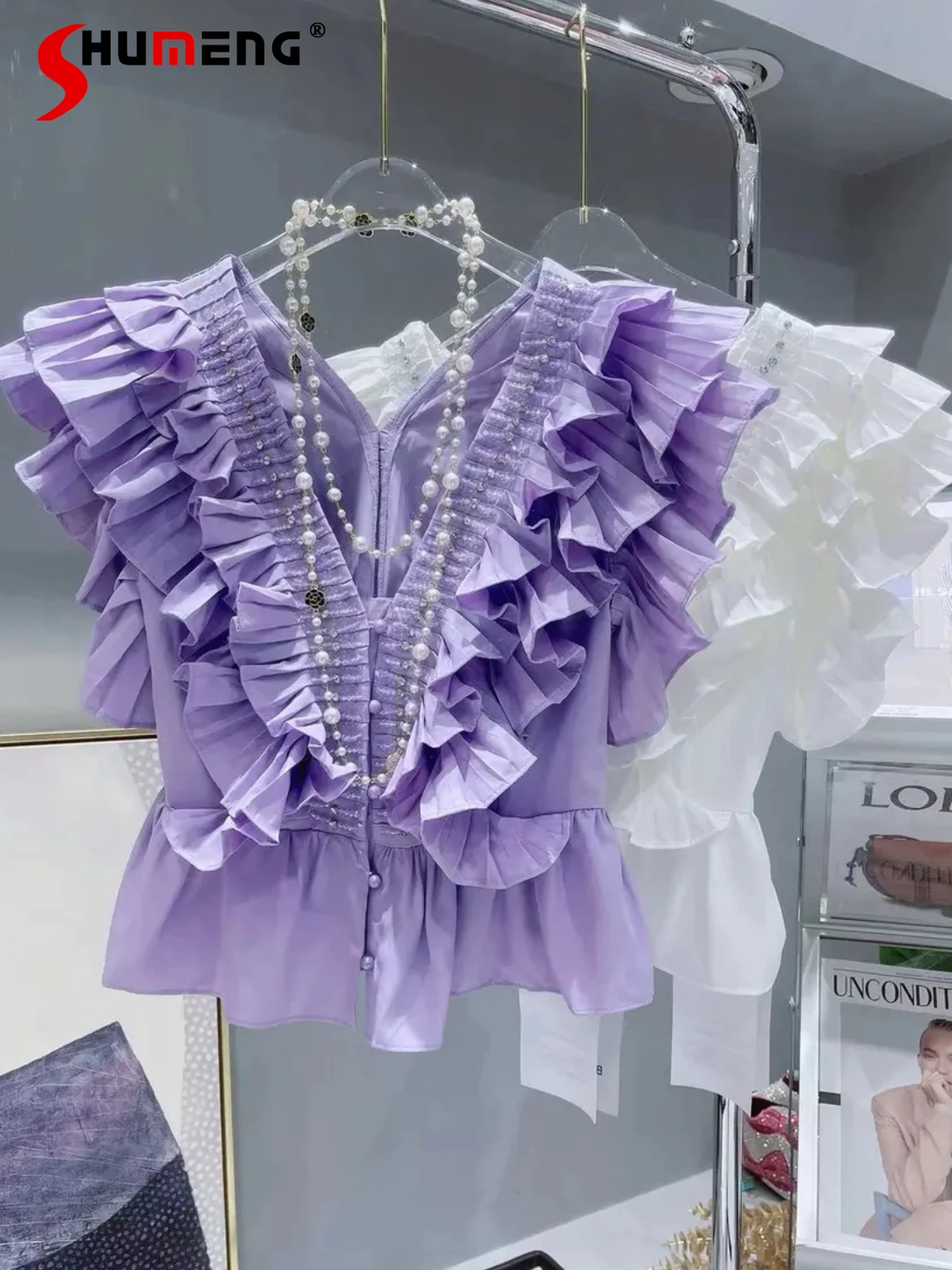 Female Summer Exquisite Rhinestone Ruffle Flying Sleeves Top 2022 New Waist-Tight Front and Back V-neck Sleeveless Shirts Ladies
Female Summer Exquisite Rhinestone Ruffle Flying Sleeves Top 2022 New Waist-Tight Front and Back V-neck Sleeveless Shirts Ladies