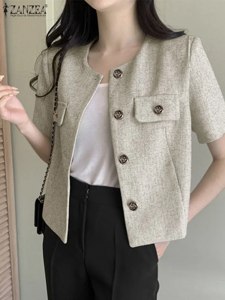 ZANZEA Vintage Office Blazer Summer Fashion Short Sleeve Women's Shirt Femme O-Neck Solid Button Chemise Elegant Casual Blouse
ZANZEA Vintage Office Blazer Summer Fashion Short Sleeve Women's Shirt Femme O-Neck Solid Button Chemise Elegant Casual Blouse