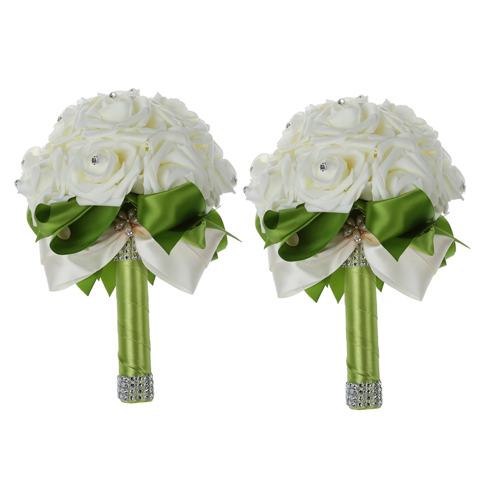 2X Beautiful Wedding Bouquet Bridal Bridesmaid Flower artificial flower rose bouquet white bridal bouquets-Green Ribbon
2X Beautiful Wedding Bouquet Bridal Bridesmaid Flower artificial flower rose bouquet white bridal bouquets-Green Ribbon