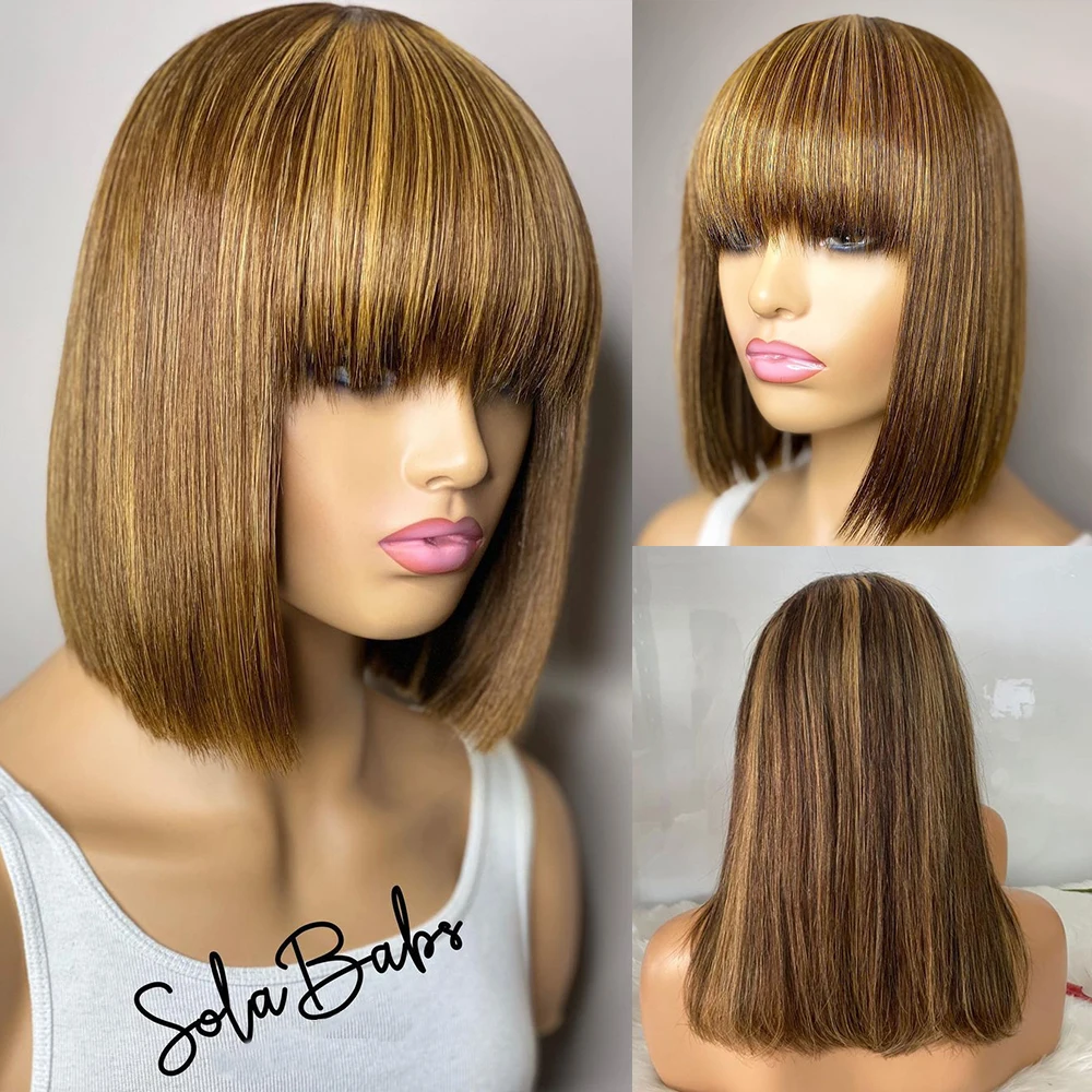 Aliblisswig Short Human Hair Bob Wig with Fringe for Women Highlight Straight Remy Hair Bob Wigs With Bangs Brown Blonde Color
Aliblisswig Short Human Hair Bob Wig with Fringe for Women Highlight Straight Remy Hair Bob Wigs With Bangs Brown Blonde Color