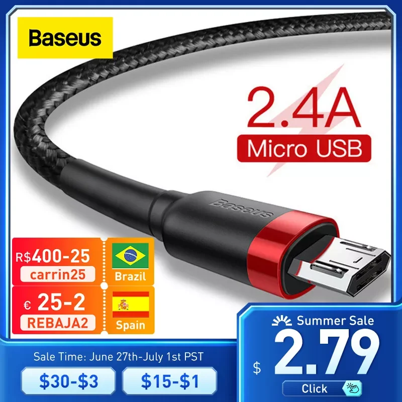 Baseus Micro USB Cable 2.4A Fast Charging for Samsung J7 Redmi Note 5 Pro Android Mobile Phone USB Micro Cable Charger Data Cord
Baseus Micro USB Cable 2.4A Fast Charging for Samsung J7 Redmi Note 5 Pro Android Mobile Phone USB Micro Cable Charger Data Cord