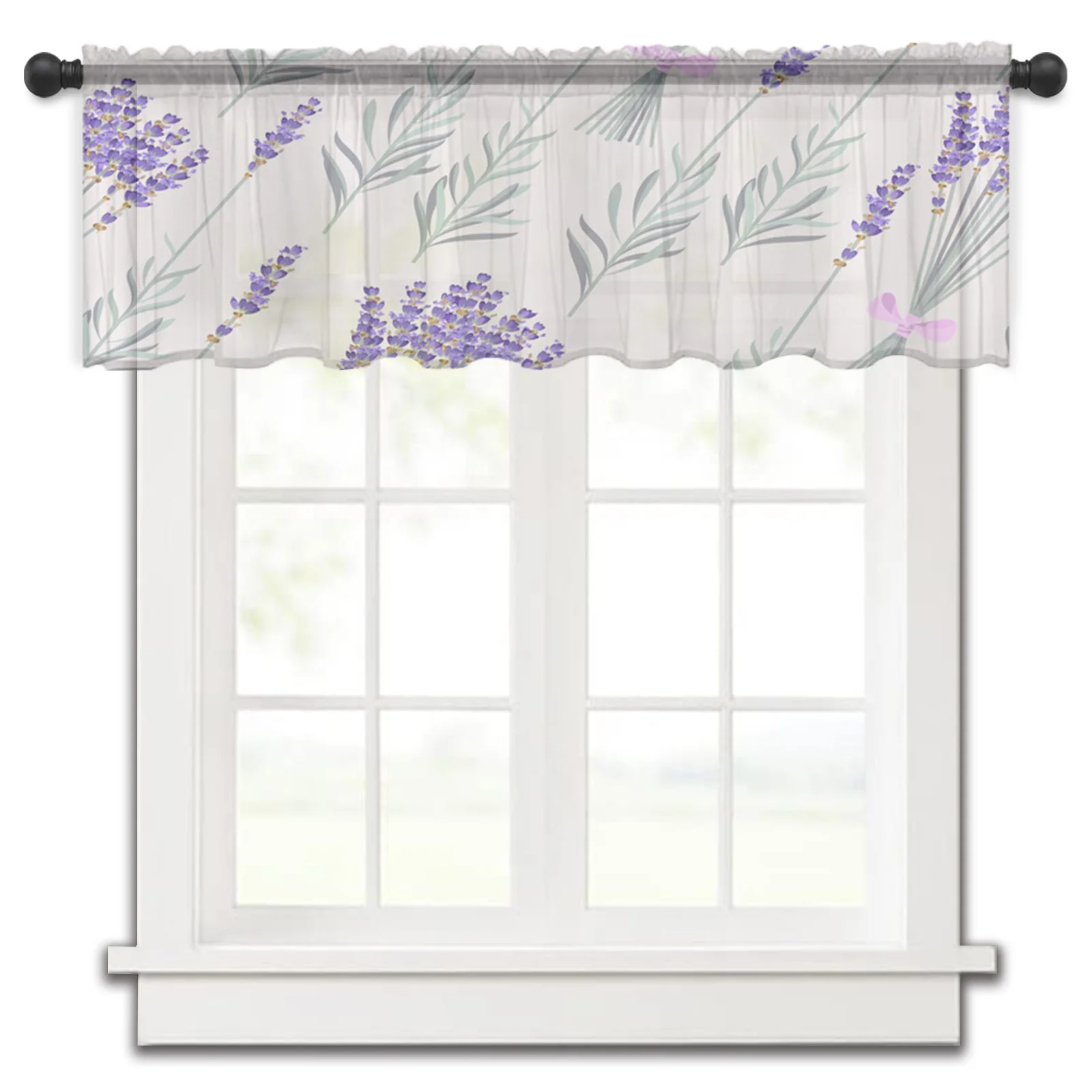 

Lavender Flowers Purple Leaves Kitchen Small Curtain Tulle Sheer Short Curtain Bedroom Living Room Home Decor Voile Drapes