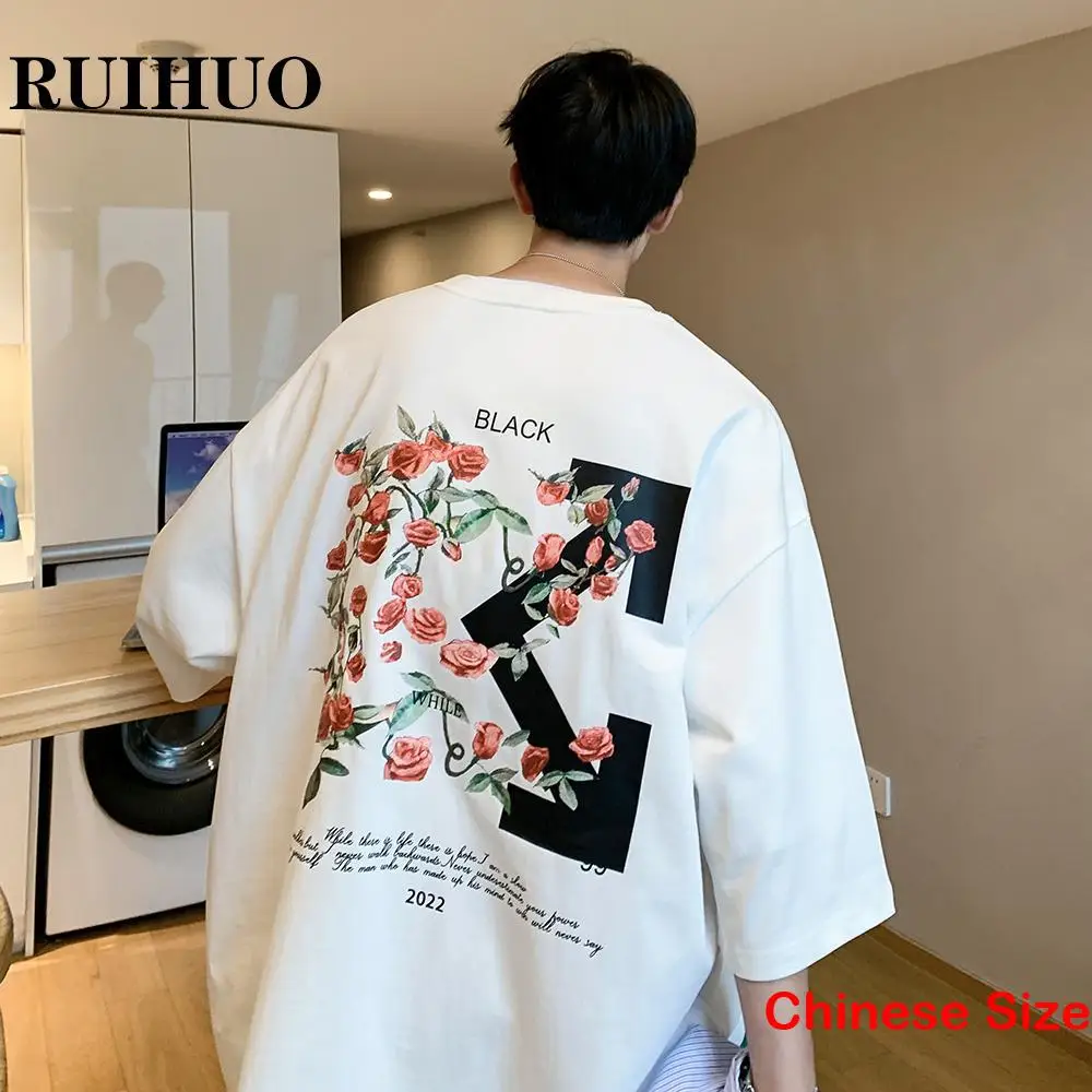 

RUIHUO Funny T Shirt For Men Clothing Mens Designer Clothes Chinese Size 5XL 2023 Summer New Arrivals