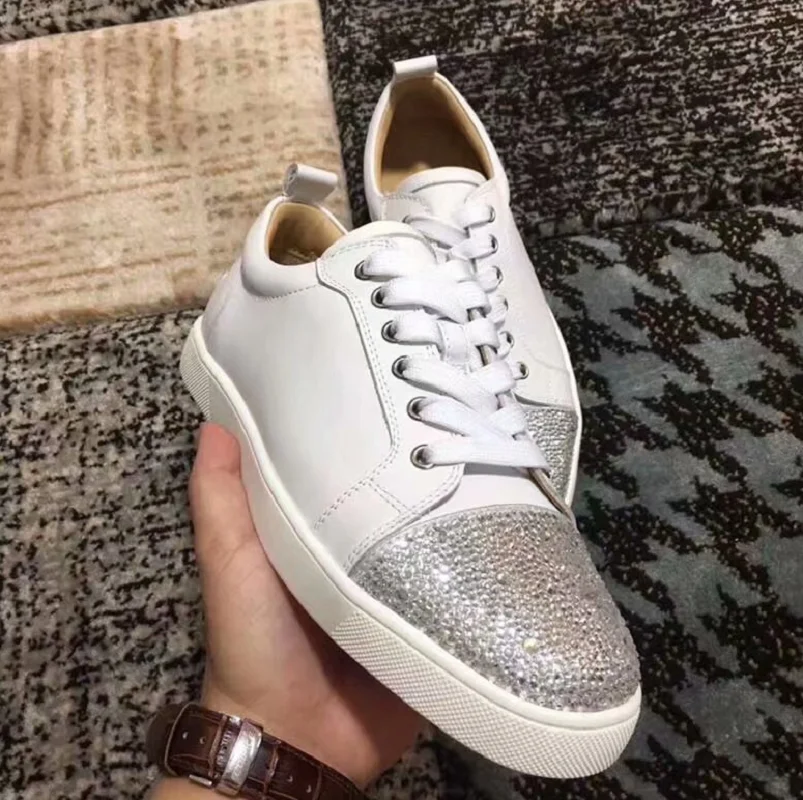 Fashion Designer White Crystal Leather Flats Loafers Low Top Casual Shoes Red Sole Men's Women's Sneakers
Fashion Designer White Crystal Leather Flats Loafers Low Top Casual Shoes Red Sole Men's Women's Sneakers