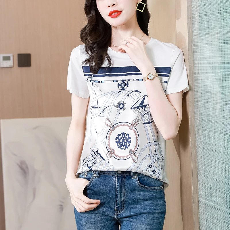Silk Cotton Women's T-shirt Summer 2023 New Patchwork Printed Loose Tees Short Sleeves Ladies Tops O-neck Clothing YCMYUNYAN
Silk Cotton Women's T-shirt Summer 2023 New Patchwork Printed Loose Tees Short Sleeves Ladies Tops O-neck Clothing YCMYUNYAN