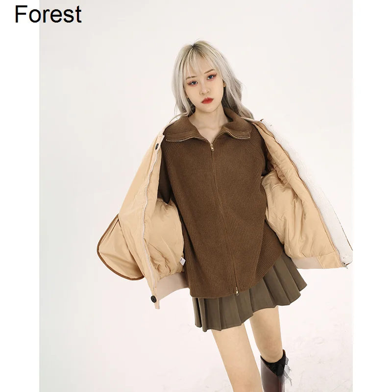 Женский вязаный кардиган, куртка, женский корейский свободный свитер на молнии с принтом леса 
Женский вязаный кардиган, куртка, женский корейский свободный свитер на молнии с принтом леса