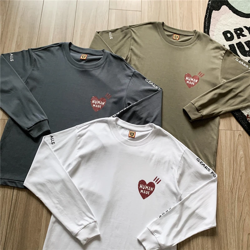 New Human Made T Shirt Men Women T-shirt Vintage Heart Print Long Sleeve Human Made Printing Tee Tops
New Human Made T Shirt Men Women T-shirt Vintage Heart Print Long Sleeve Human Made Printing Tee Tops