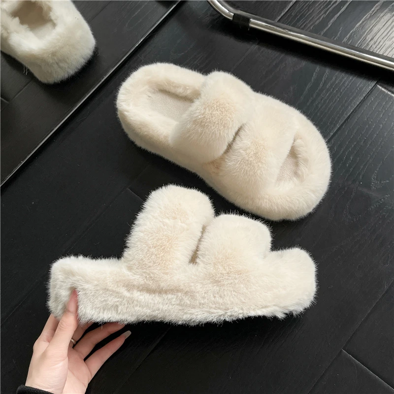 Winter Thick Sole Fur Slippers Women Fashion Pure Color Double Straps Flat Shoes Women One Line Slippers Women Cotton Slippers
Winter Thick Sole Fur Slippers Women Fashion Pure Color Double Straps Flat Shoes Women One Line Slippers Women Cotton Slippers