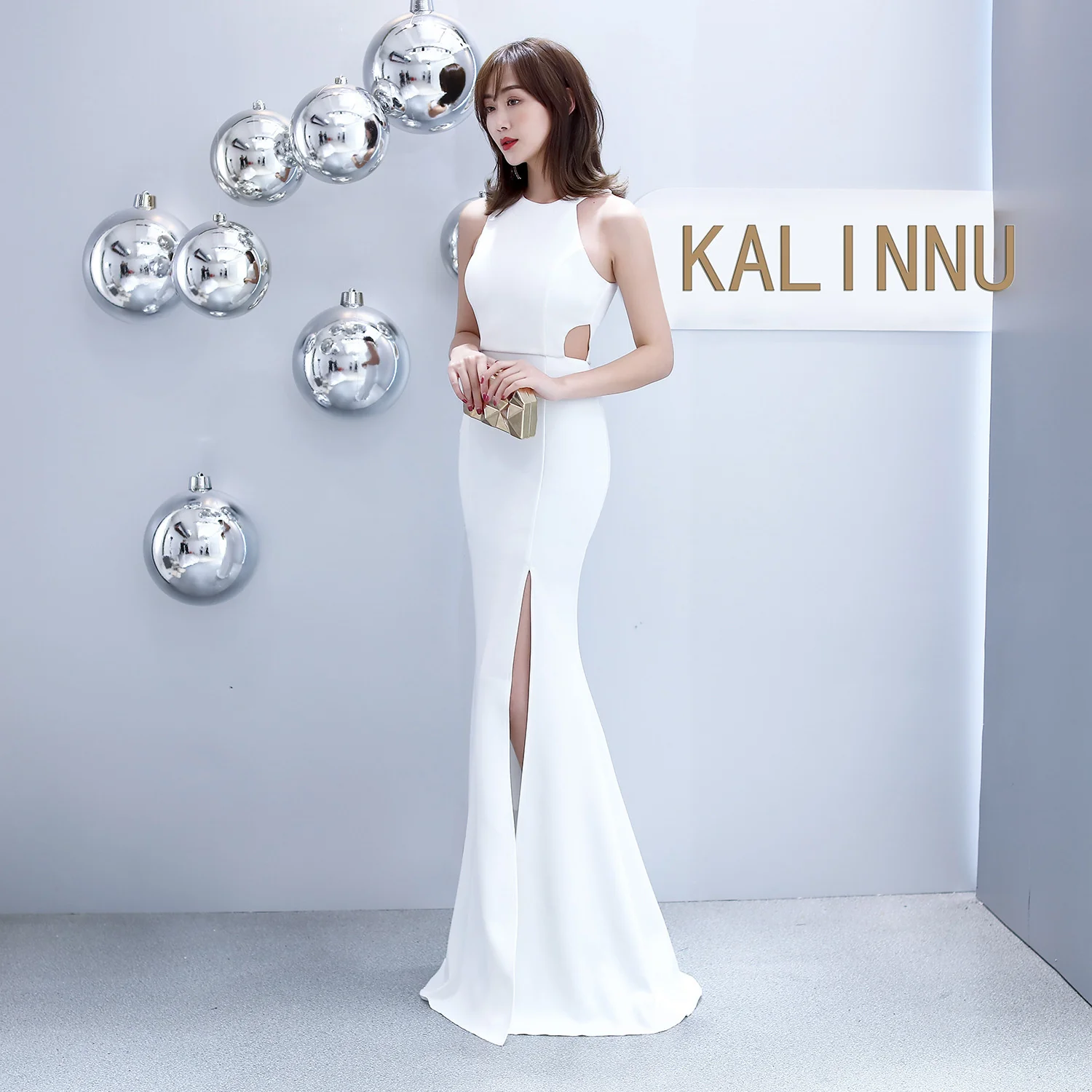 815 necked fishtail skirt slim fitting wedding women's evening dress Split skirt Sexy dress
815 necked fishtail skirt slim fitting wedding women's evening dress Split skirt Sexy dress