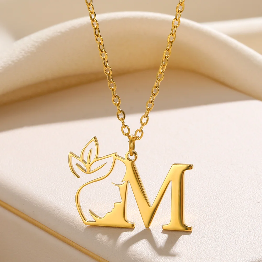 

Beauty Flower Initial Necklace Women Girl Gifts Stainless Steel Gold Color Letter Pendant Choker Alphabet Jewelry Valentine Day