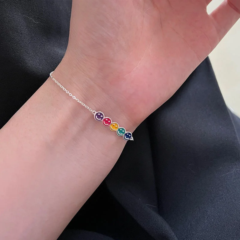 925 Sterling Silver Rainbow ring smiling face Bracelet simple creative design fashionable handmade colorful
925 Sterling Silver Rainbow ring smiling face Bracelet simple creative design fashionable handmade colorful