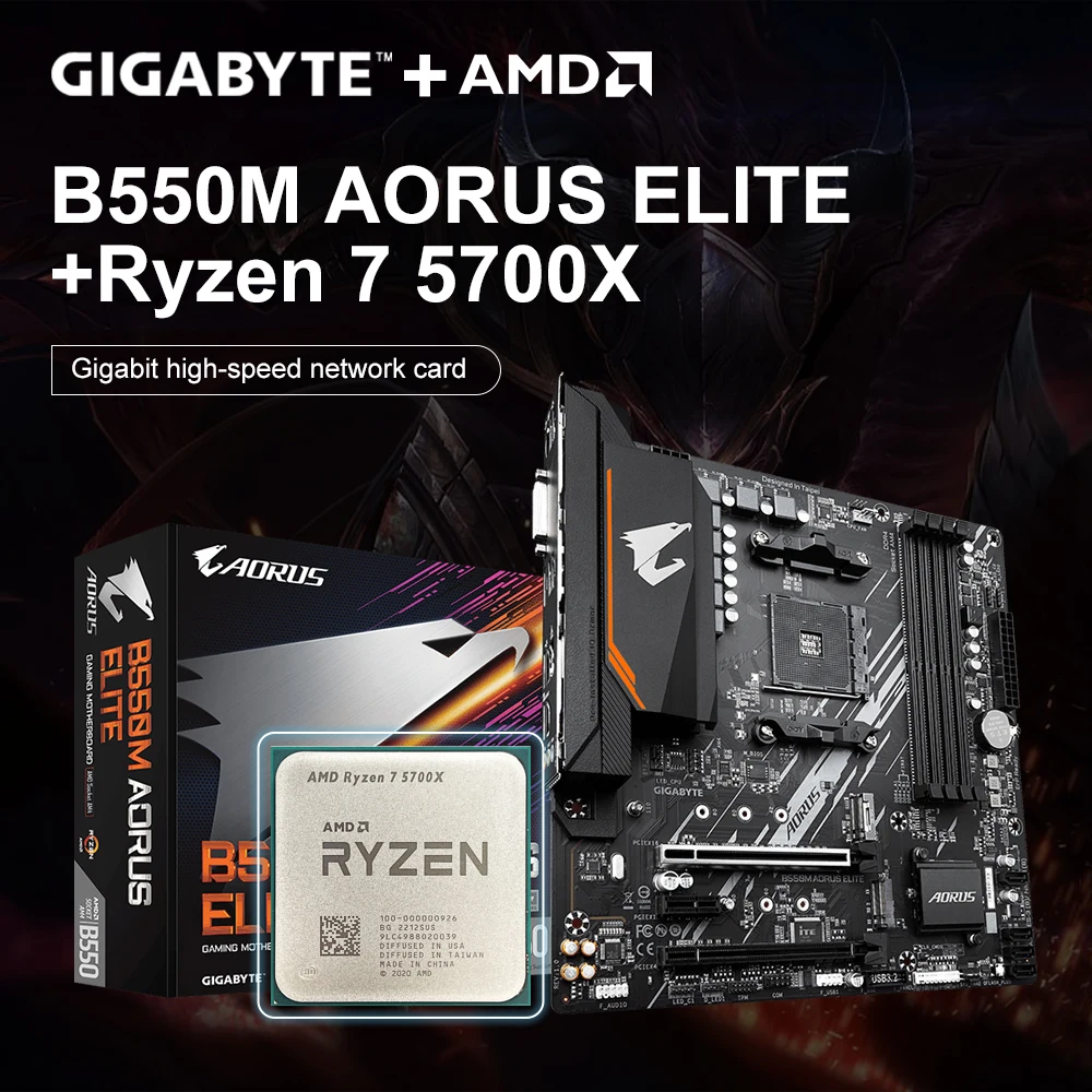 GIGABYTE New B550M AORUS ELITE Motherboard+AMD Ryzen 7 5700X R7 5700X CPU AMD Processor DDR4 128GB placa mae M-ATX Gaming 
GIGABYTE New B550M AORUS ELITE Motherboard+AMD Ryzen 7 5700X R7 5700X CPU AMD Processor DDR4 128GB placa mae M-ATX Gaming