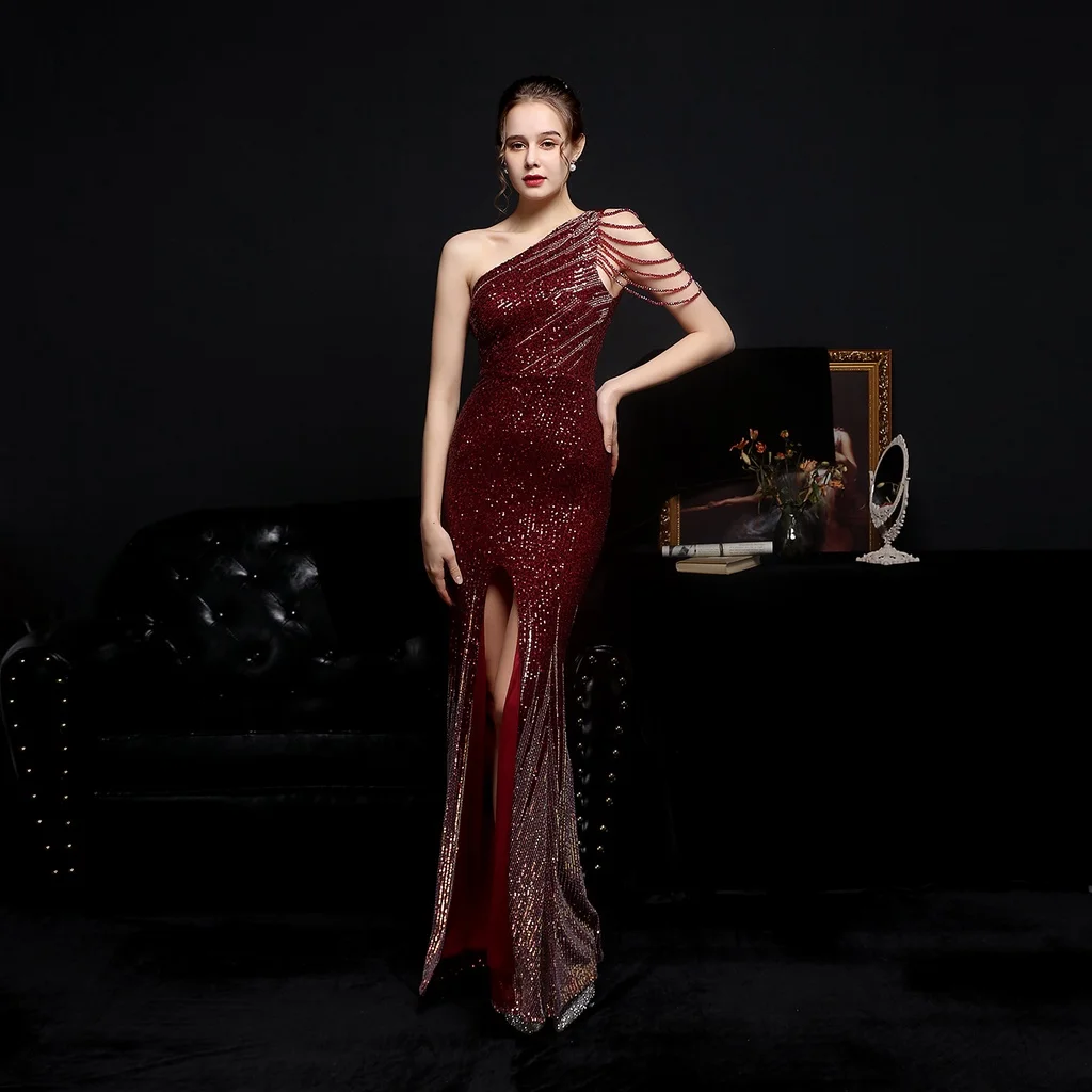 Women Elegant Mermaid Off Shoulder Tassel Sleeveless Split Sequins Bridal Maxi Long Dress Host Party Gowns
Women Elegant Mermaid Off Shoulder Tassel Sleeveless Split Sequins Bridal Maxi Long Dress Host Party Gowns