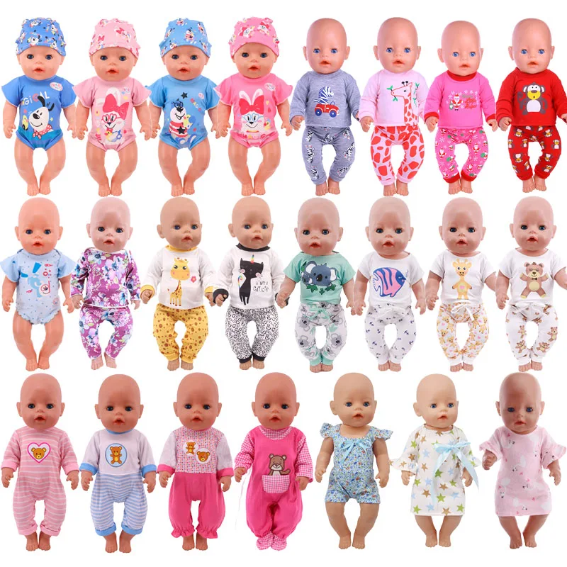 

25 Style Choose T-shirt + Pants Pajamas Suit Clothes Wears Fit For 43cm born baby Doll clothes17 Inch reborn Doll Accessories