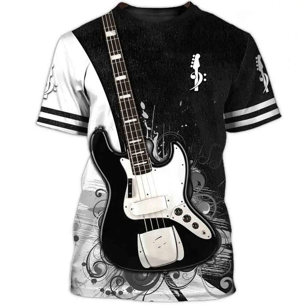 

Kaus Pria Musim Panas Kaus Musik Mode 3d Grafis Gitar Pullover Lengan Pendek Leher O Atasan Hip Hop Batu Pakaian Besar