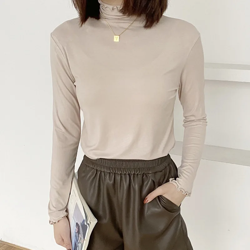 Soft Turtleneck Women T-shirts 2021 Autumn New Elastic Slim Long Sleeve Women T-shirts Solid Color Office Lady Slim Tops
Soft Turtleneck Women T-shirts 2021 Autumn New Elastic Slim Long Sleeve Women T-shirts Solid Color Office Lady Slim Tops