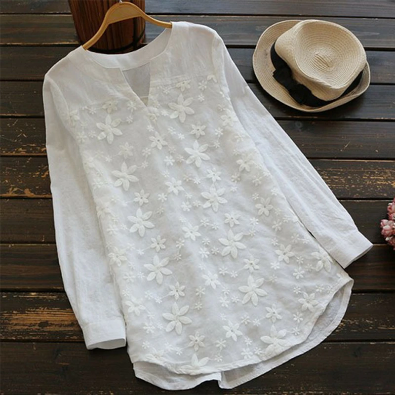 Spring Long Sleeve Shirt For Women Vintage Elegant Floral Embroidery White Pink Top Large Size Womens Tops And Blouses
Spring Long Sleeve Shirt For Women Vintage Elegant Floral Embroidery White Pink Top Large Size Womens Tops And Blouses