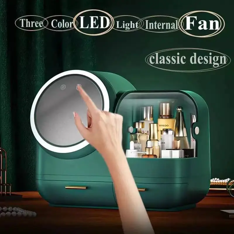 High Quality Makeup Storage Case LED Light With Fan Make Up Organizer Drawer Desktop Skincare Lipstick Cosmetic Beauty Box
High Quality Makeup Storage Case LED Light With Fan Make Up Organizer Drawer Desktop Skincare Lipstick Cosmetic Beauty Box