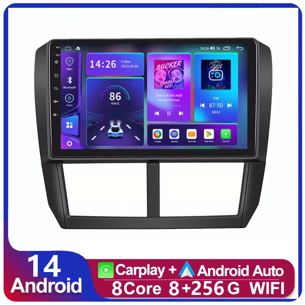 Автомобильный радиоприемник Android14 для Subaru Forester 3 SH 2007-2013 Impreza GH GE 2 Din