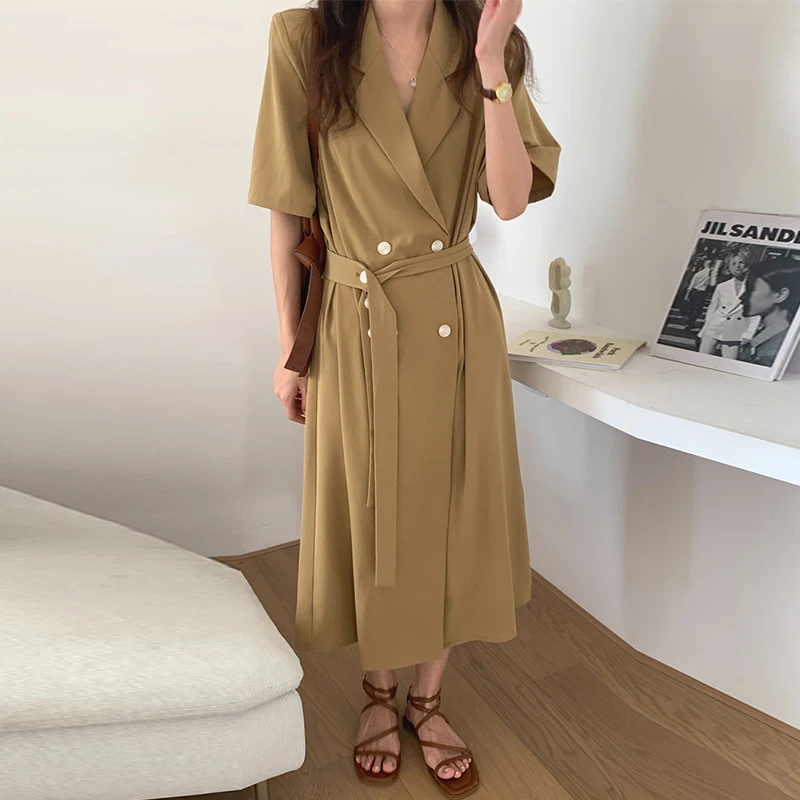 Women Classy Summer Mujer Elegant Sashes Slim Waist Double Breasted Notched Vintage X-Long Blazer Dress Short Sleeve Thin Coat
Women Classy Summer Mujer Elegant Sashes Slim Waist Double Breasted Notched Vintage X-Long Blazer Dress Short Sleeve Thin Coat