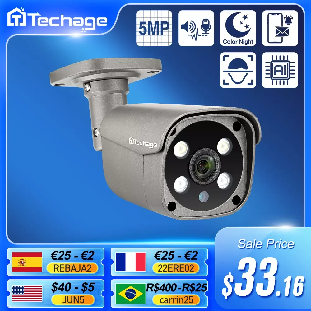 Techage H.265 5MP Security POE IP Camera Human Detection Outdoor Two Way Audio Video Surveillance AI IP Camera for NVR System
Techage H.265 5MP Security POE IP Camera Human Detection Outdoor Two Way Audio Video Surveillance AI IP Camera for NVR System