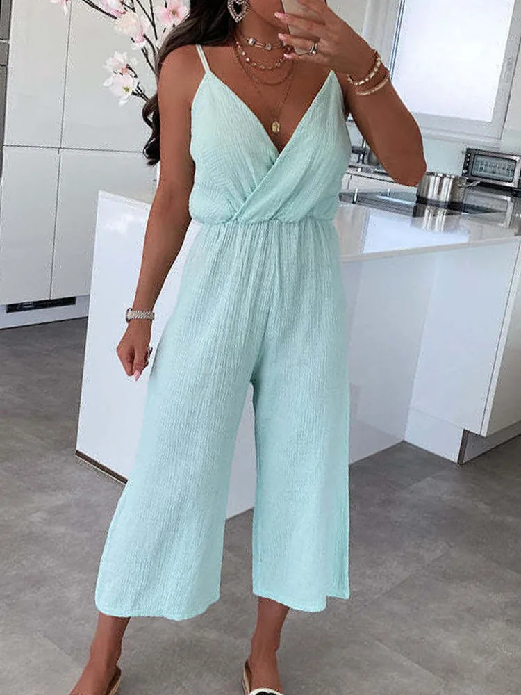 Women Sexy V-neck Sling Jumpsuits Elegant Sleeveless Backless Loose Playsuits Summer Casual Wide Leg Calf-Length Pants Overalls
Women Sexy V-neck Sling Jumpsuits Elegant Sleeveless Backless Loose Playsuits Summer Casual Wide Leg Calf-Length Pants Overalls