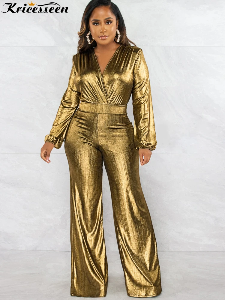 Kricesseen Sexy Gold Bronzing Long Sleeve Wide Leg Pant Jumpsuit New Women V Neck One Pieces Rompers Night Clubwear Outfits
Kricesseen Sexy Gold Bronzing Long Sleeve Wide Leg Pant Jumpsuit New Women V Neck One Pieces Rompers Night Clubwear Outfits