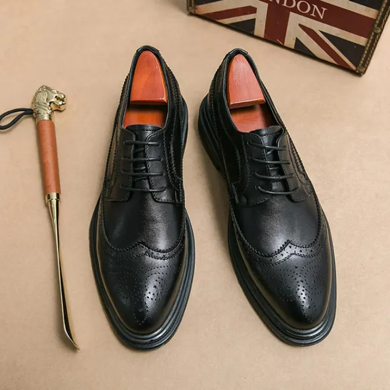 

Кожаная обувь мужская зимняя Деловая одежда лучший мужской черный повседневный внутренний рост для свадьбы Корейская версия плюшевая британская обувь для жениха