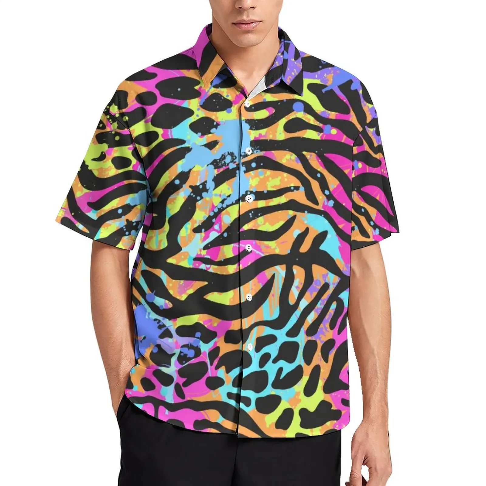 

Цветная Повседневная рубашка с принтом тигра, свободная рубашка для отпуска с металлическими животными и меховыми полосками, гавайская винтажная блузка, дизайнерские топы оверсайз