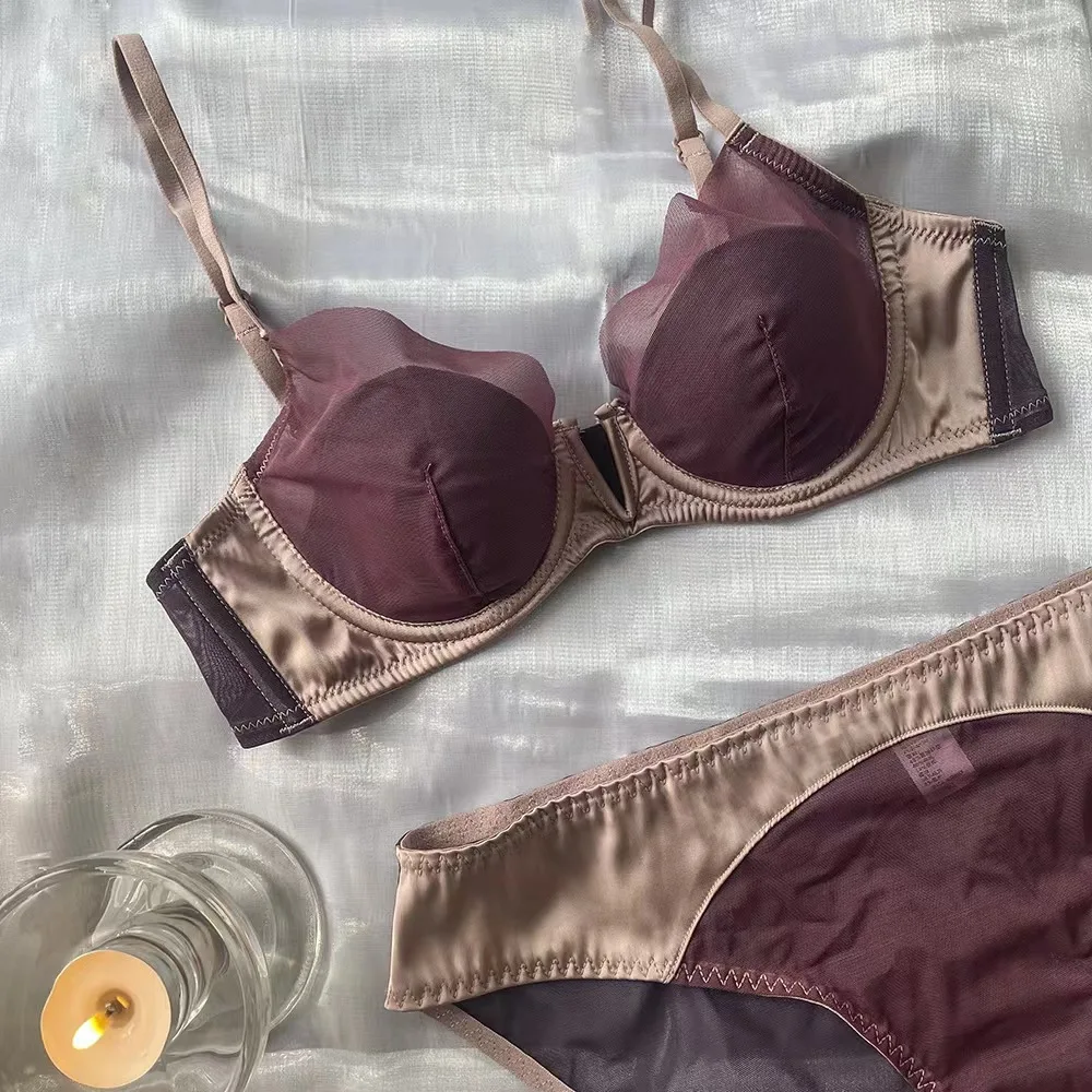 Deep V mesh sexy bra underwear set pull together thin cup soft underwire summer set for Woman
Deep V mesh sexy bra underwear set pull together thin cup soft underwire summer set for Woman