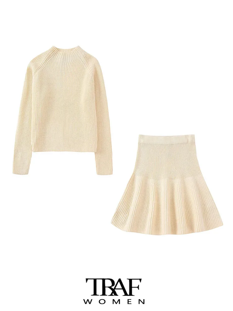 TRAF Women Fashion High Neck Loose Knit Sweater And High Elastic Waist Ruffled Hem Mini Skirt Female Two Piece Sets Mujer
TRAF Women Fashion High Neck Loose Knit Sweater And High Elastic Waist Ruffled Hem Mini Skirt Female Two Piece Sets Mujer