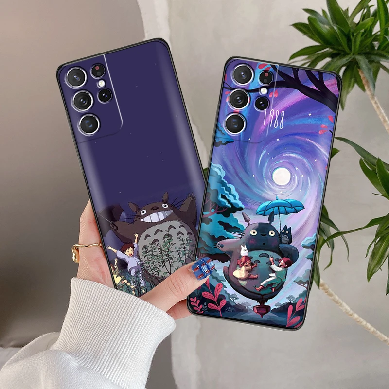 

Japan Anime Totoro Miyazaki Phone Case For Samsung Galaxy S22 S21 S20 Ultra FE 5G S22 S10 10E S9 Plus Soft Black Coque Funda