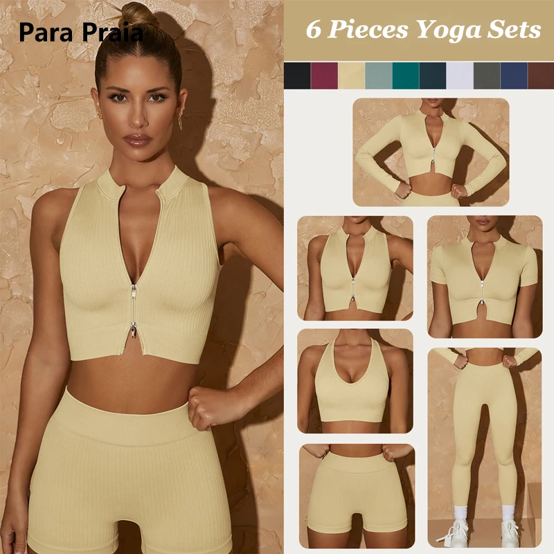 Para Praia 10 Colors High Waist 6Pcs Yoga Sets Biker Shorts Sportswear Women Gym Workout Bra High Waist Leggings Sports Suit
Para Praia 10 Colors High Waist 6Pcs Yoga Sets Biker Shorts Sportswear Women Gym Workout Bra High Waist Leggings Sports Suit