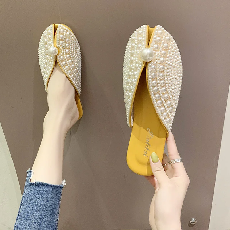 Cover Toe Shoes Mules for Women 2022 String Bead Slippers Summer Slides Pantofle Fashion Low Flat New Luxury Rubber PU Retro
Cover Toe Shoes Mules for Women 2022 String Bead Slippers Summer Slides Pantofle Fashion Low Flat New Luxury Rubber PU Retro