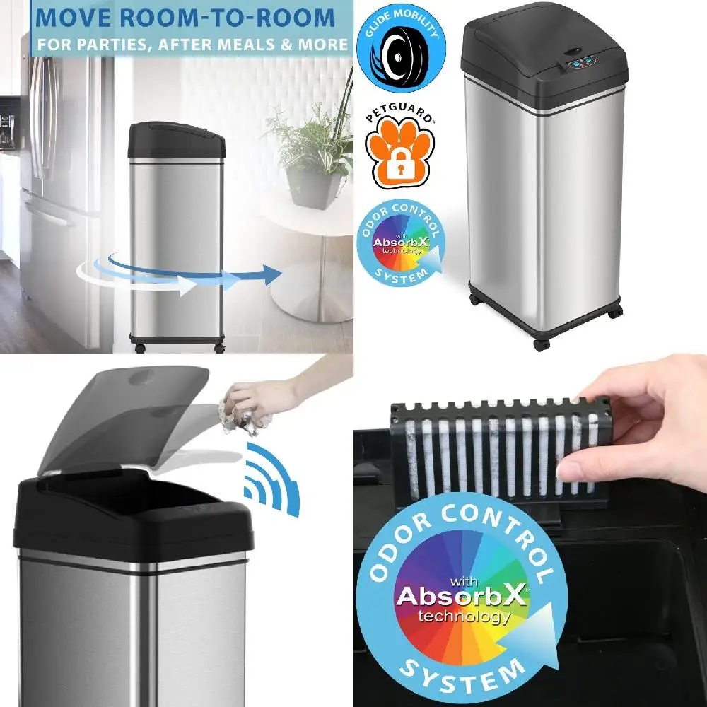 Marvelous 13 Gallon Stainless Steel Sensor-Enabled Odor Control Wheeled Kitchen Garbage Can System for a Convenient Disposal Sys
Marvelous 13 Gallon Stainless Steel Sensor-Enabled Odor Control Wheeled Kitchen Garbage Can System for a Convenient Disposal Sys