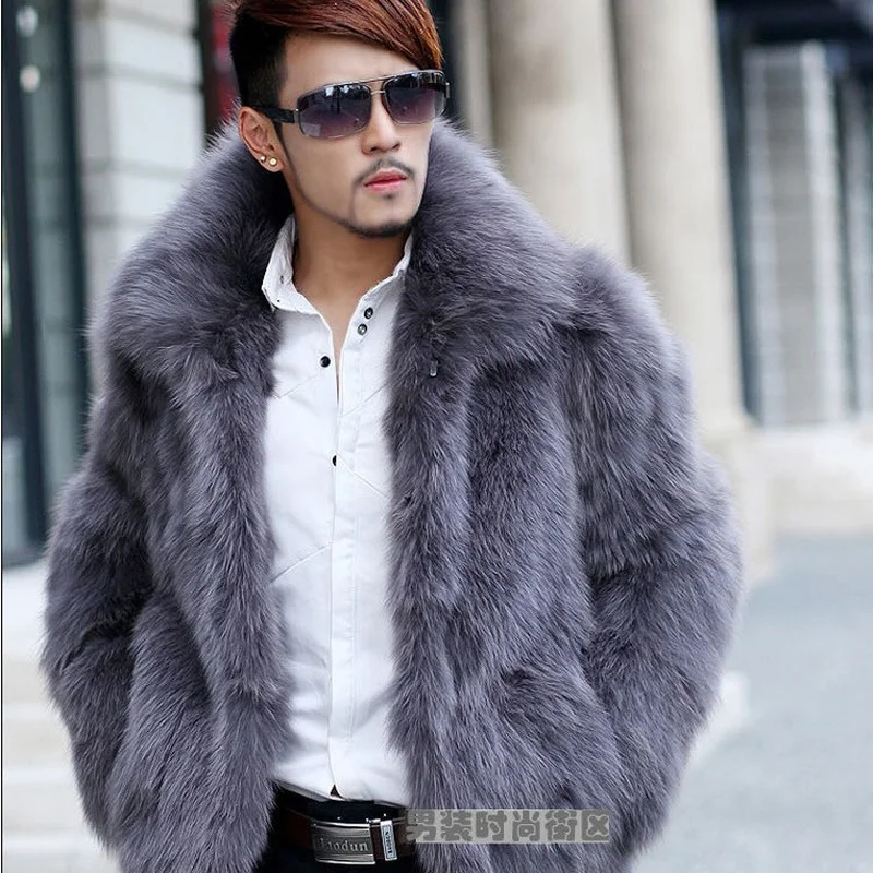 

Мужское теплое зимнее пальто, мужская серая куртка из искусственного меха лисы