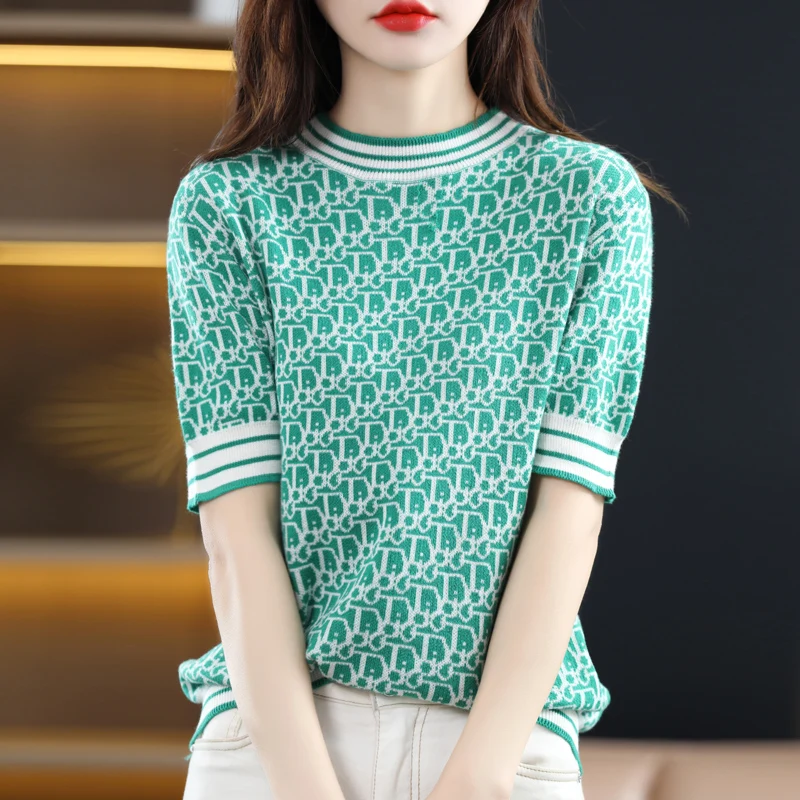 Cotton Top Women's T-shirt Square Plaid Knit Short-Sleeved 2022 Summer New O Neck Ribbed Half-Sleeved Pure Cotton T-shirt Loose
Cotton Top Women's T-shirt Square Plaid Knit Short-Sleeved 2022 Summer New O Neck Ribbed Half-Sleeved Pure Cotton T-shirt Loose