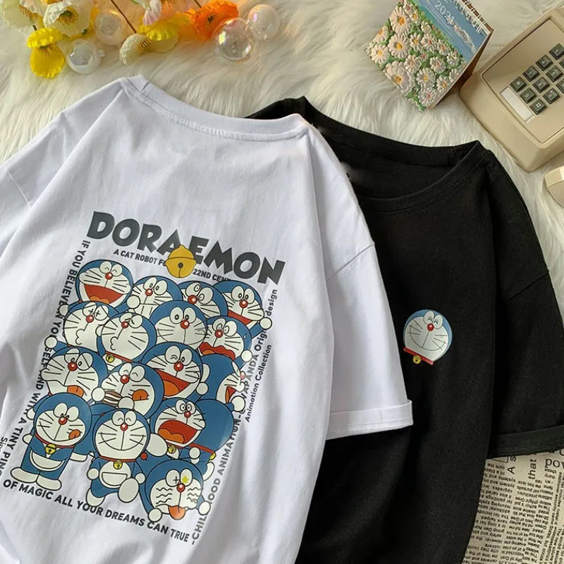 Летняя мультяшная хлопковая футболка с коротким рукавом, Мужская Студенческая рубашка с принтом японского дораэмона, аниме свободная парная майка, подарки 
Летняя мультяшная хлопковая футболка с коротким рукавом, Мужская Студенческая рубашка с принтом японского дораэмона, аниме свободная парная майка, подарки