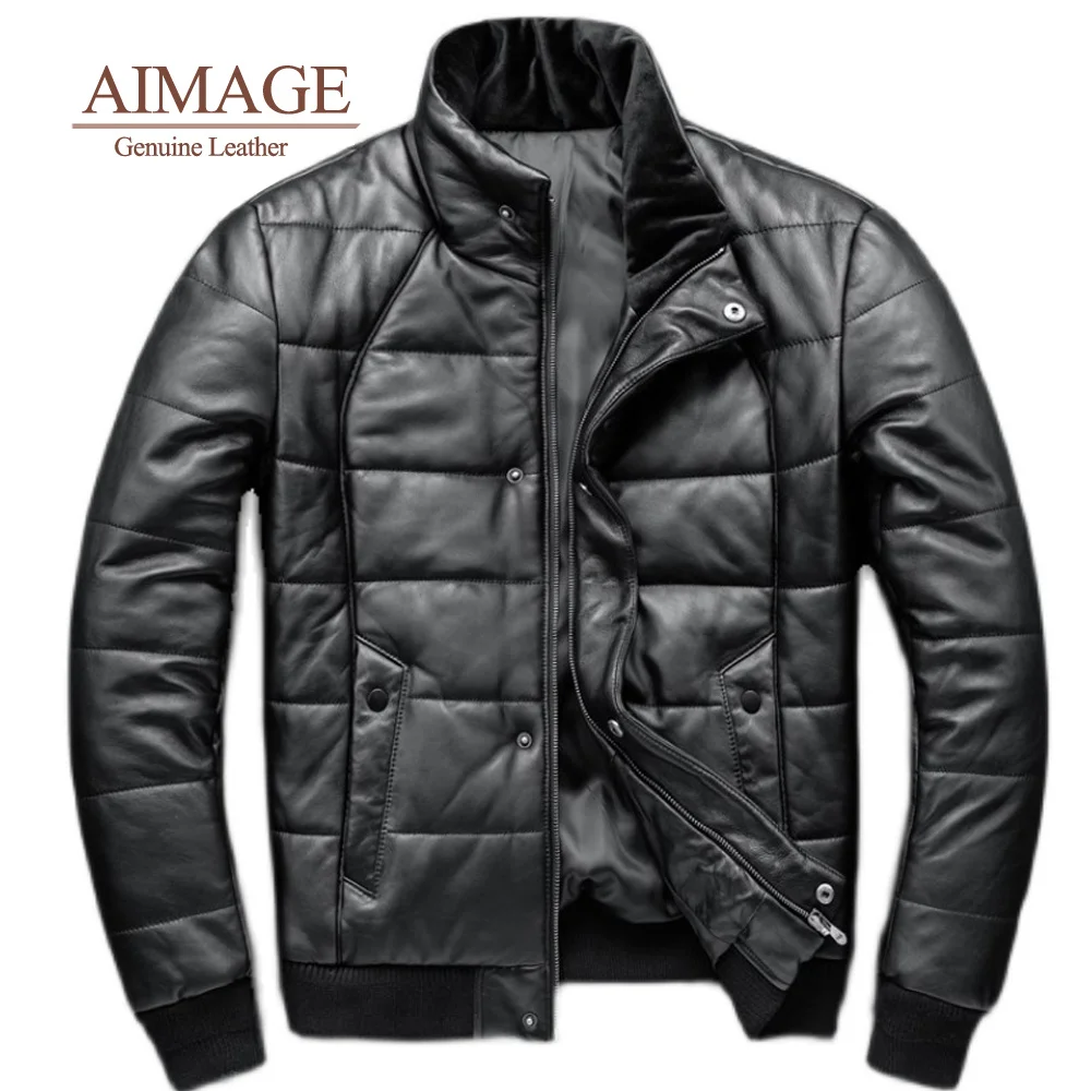 

5XL Men Sheepskin leather jacket косуха мужская down and cotton winter warm jacket Men's stand-up collar дубленка мужская