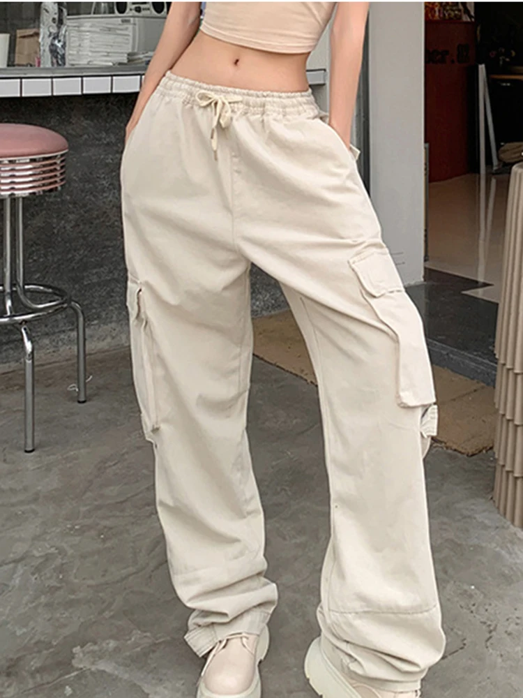 Solid Color Casual Cargo Pants Women Low Waist Baggy Big Pocket Drawstring Denim Trouser Girls Y2k Simple Straight Jean Pants
Solid Color Casual Cargo Pants Women Low Waist Baggy Big Pocket Drawstring Denim Trouser Girls Y2k Simple Straight Jean Pants