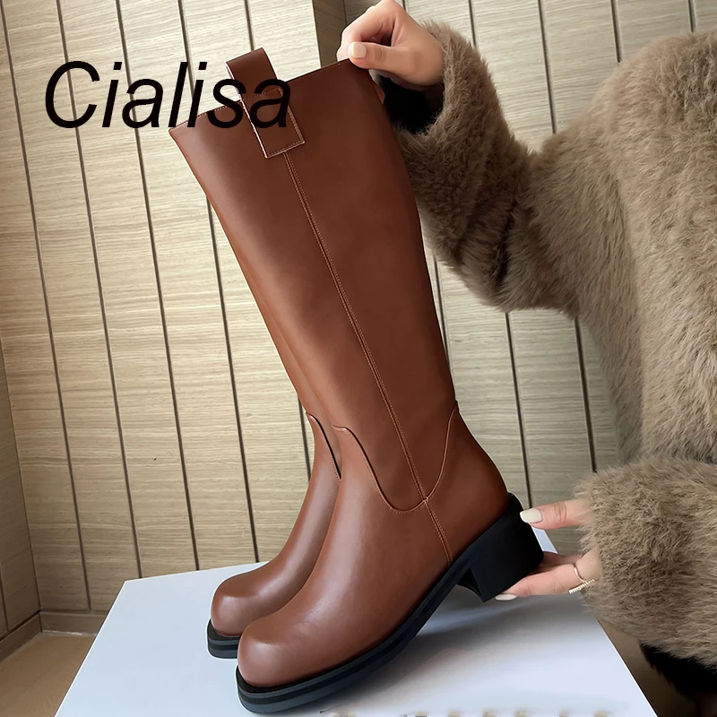 Женские длинные сапоги Cialisa, модные осенне-зимние сапоги до колена с круглым носком, черные сапоги из натуральной кожи на среднем каблуке, 2023
Женские длинные сапоги Cialisa, модные осенне-зимние сапоги до колена с круглым носком, черные сапоги из натуральной кожи на среднем каблуке, 2023