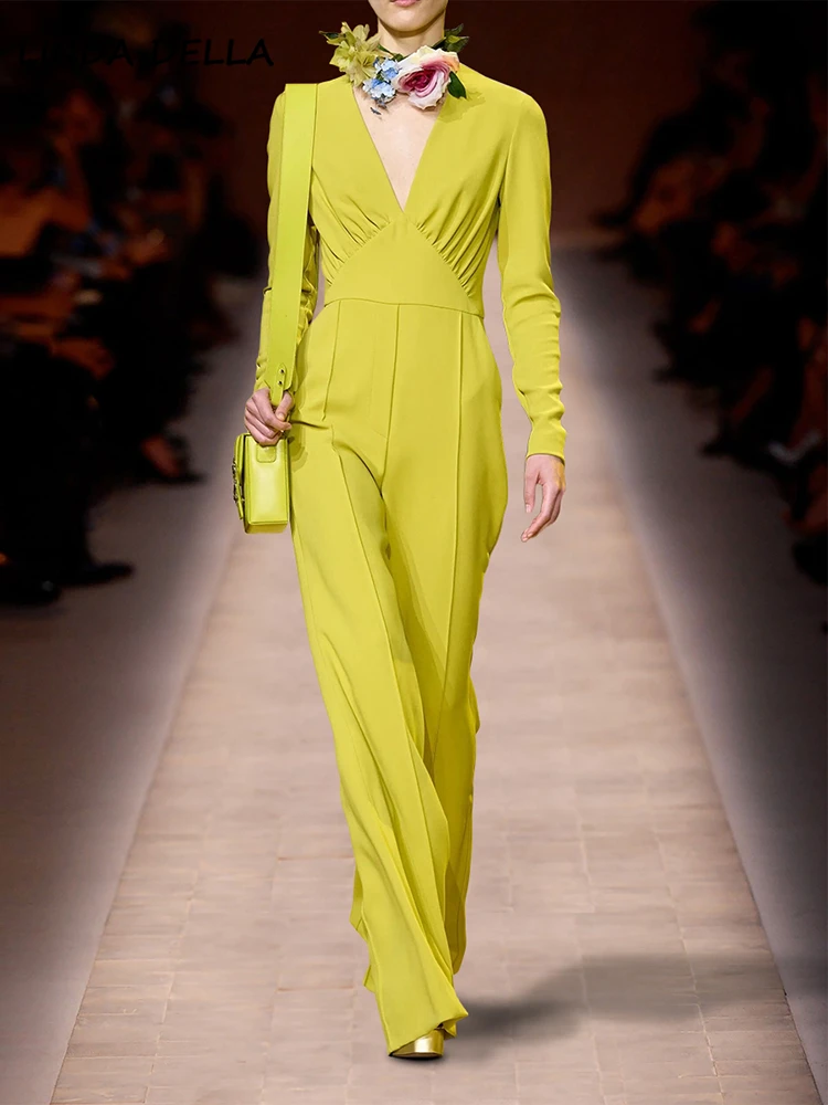 LINDA DELLA Spring Summer Fashion Designer Yellow Color Holiday Casual Jumpsuits Women's Long Sleeve Regular Waist Jumpsuits
LINDA DELLA Spring Summer Fashion Designer Yellow Color Holiday Casual Jumpsuits Women's Long Sleeve Regular Waist Jumpsuits