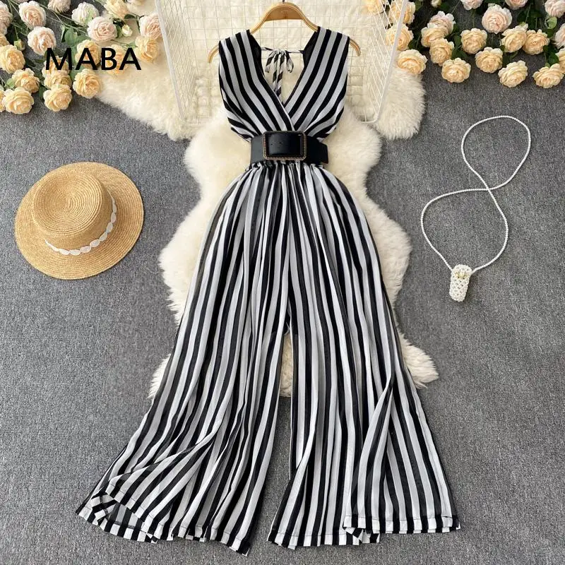 2022 Summer Women Striped Sleeveless Jumpsuit Female V-neck Belt Sexy Backless Temperament Office Lady Jumpsuit Overalls Women
2022 Summer Women Striped Sleeveless Jumpsuit Female V-neck Belt Sexy Backless Temperament Office Lady Jumpsuit Overalls Women