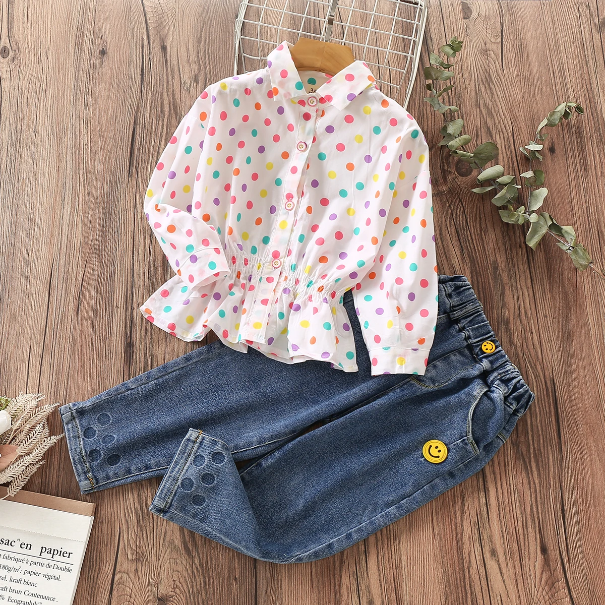 

Kids Baby Children Clothing Sets for Girls Suit Long Sleeve Polka Dot Blouse & Jeans Twinset Toddler Spring Autumn Tracksuit